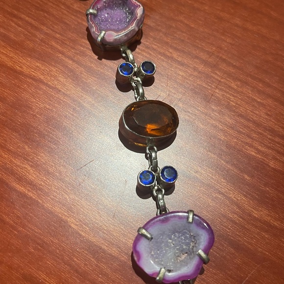 Silver plated bracelet with druzy and citrine 7-8” - Picture 2 of 6